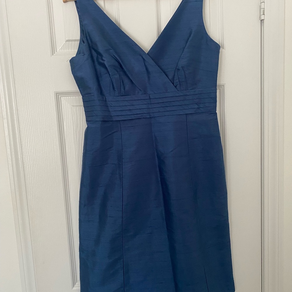 Ann Taylor Blue V-Neck Raw Silk Dress Never Worn